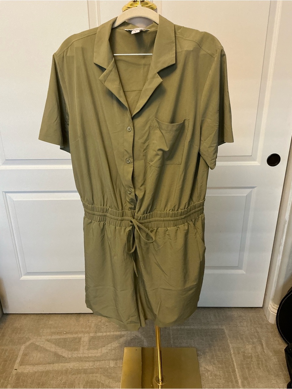 Athleta Olive Short-Sleeve Drawstring Romper